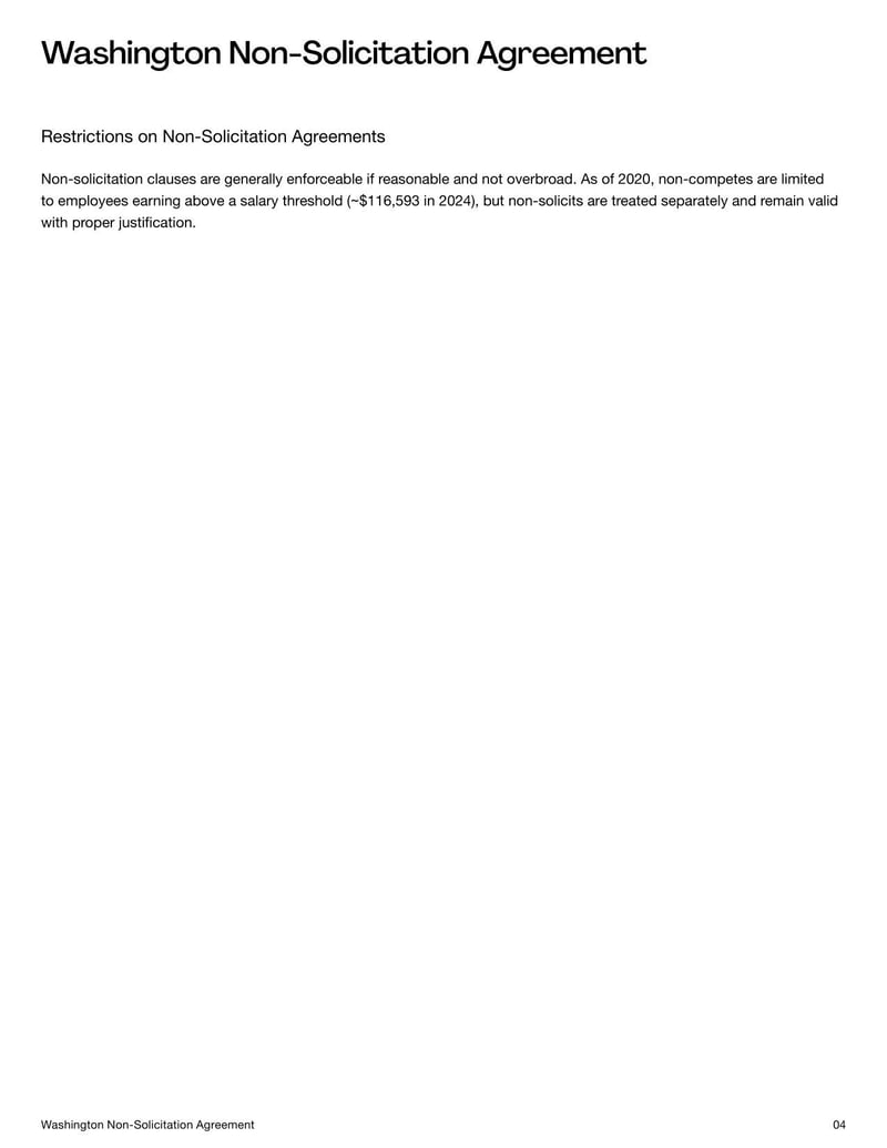 Non-Solicitation Agreement Washington State for preventing unfair solicitation of employees or clients