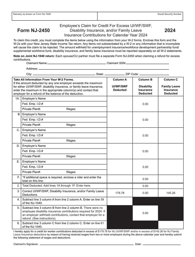 Large thumbnail of Form NJ-2450 - 2024