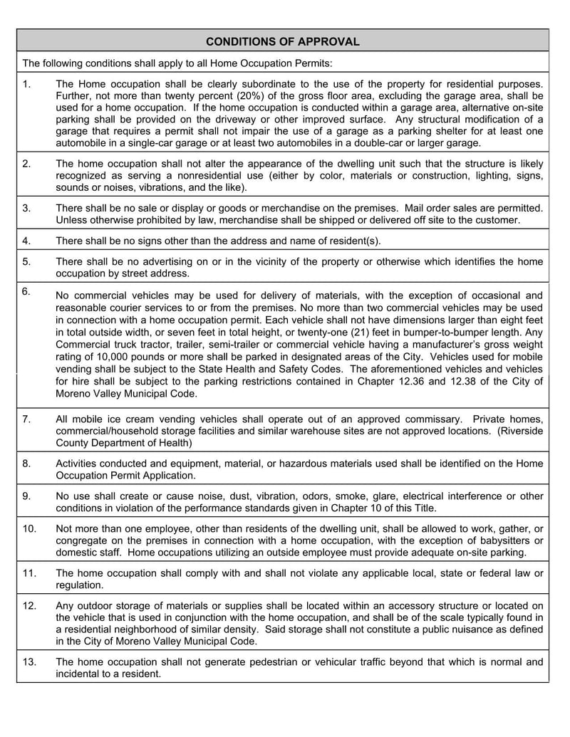 Large thumbnail of City of Moreno Valley Home Occupation Permit Application