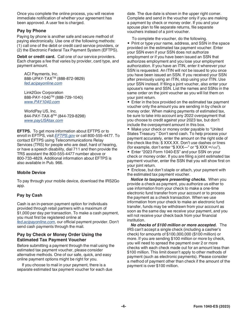 Large thumbnail of Form 1040-ES - Jan 2023