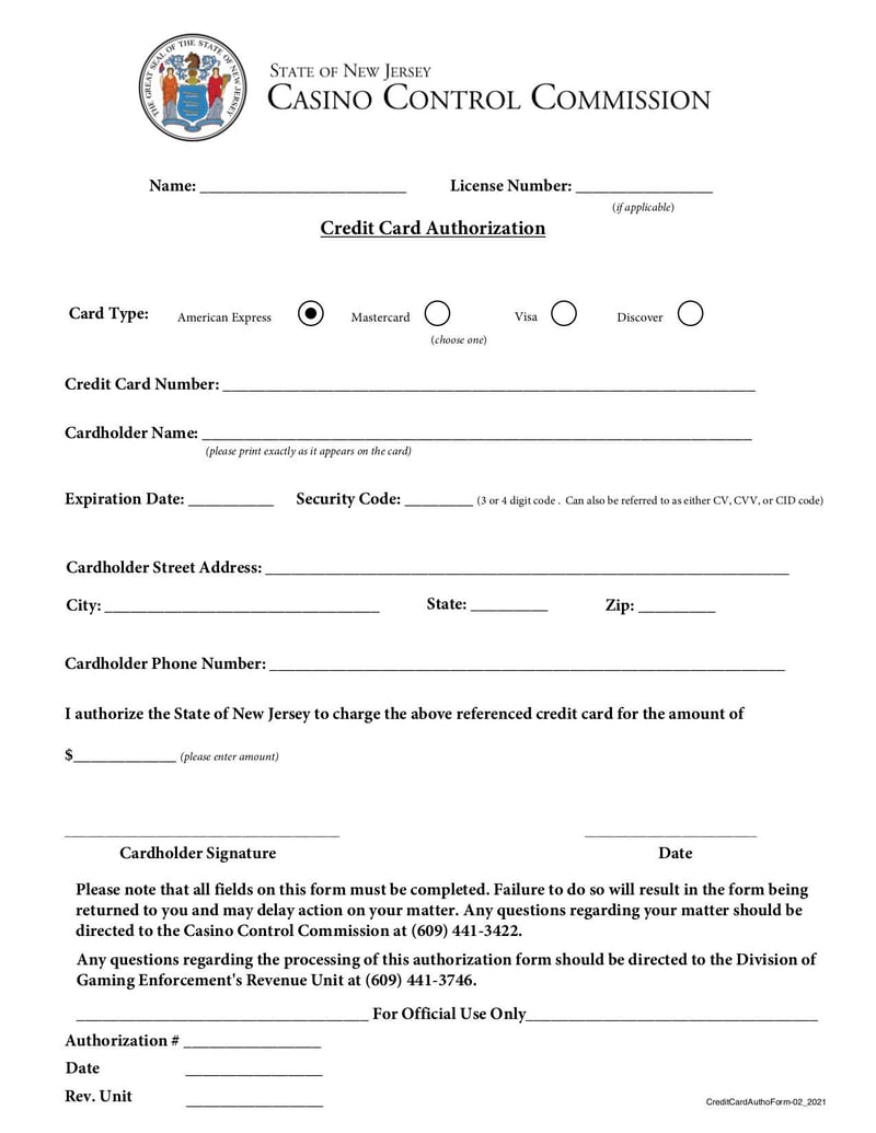 Large thumbnail of Credit Card Authorization Form - Feb 2021
