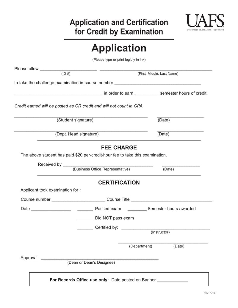 Large thumbnail of UAFS Application and Certification for Credit by Examination