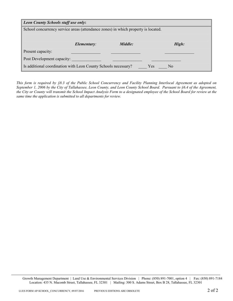 Large thumbnail of City of Tallahassee School Concurrency Impact Analysis Form