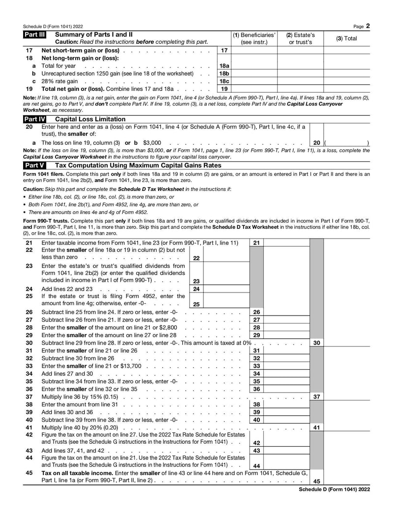 Large thumbnail of Schedule D (Form 1041) - Jan 2022