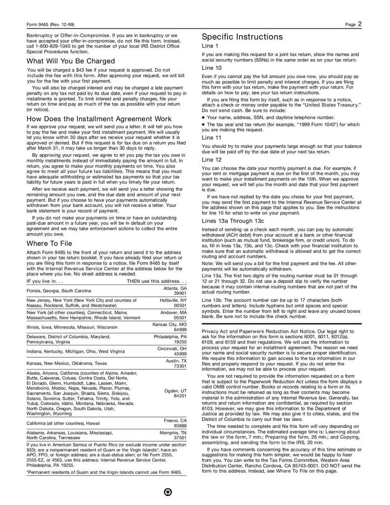 Large thumbnail of Form 9465 - Dec 1999