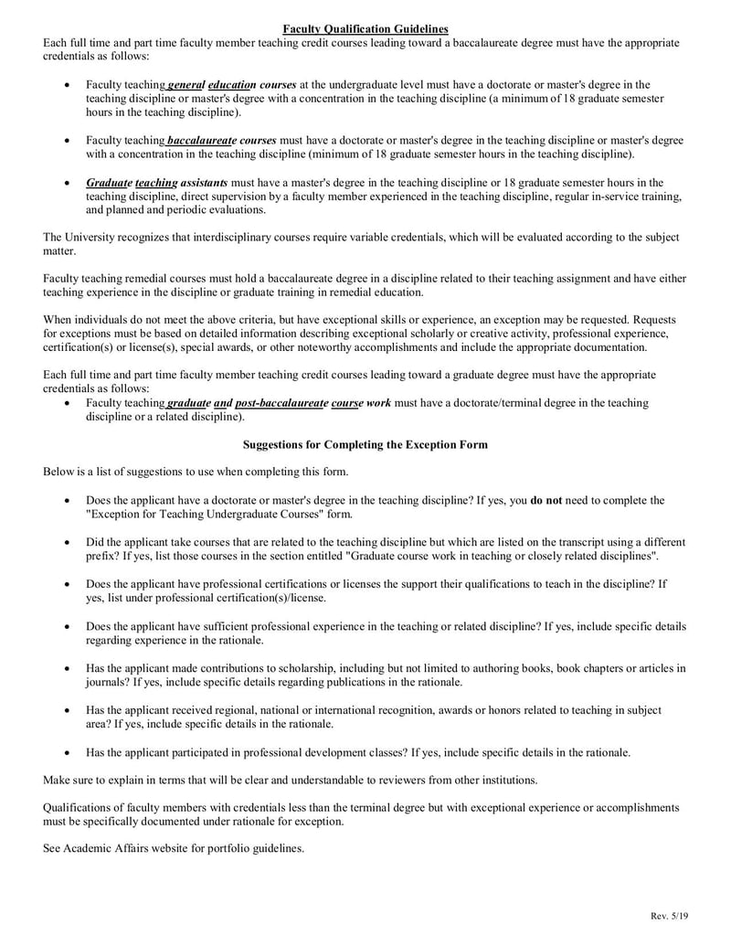 Large thumbnail of Exception for Full-Time Faculty - May 2019