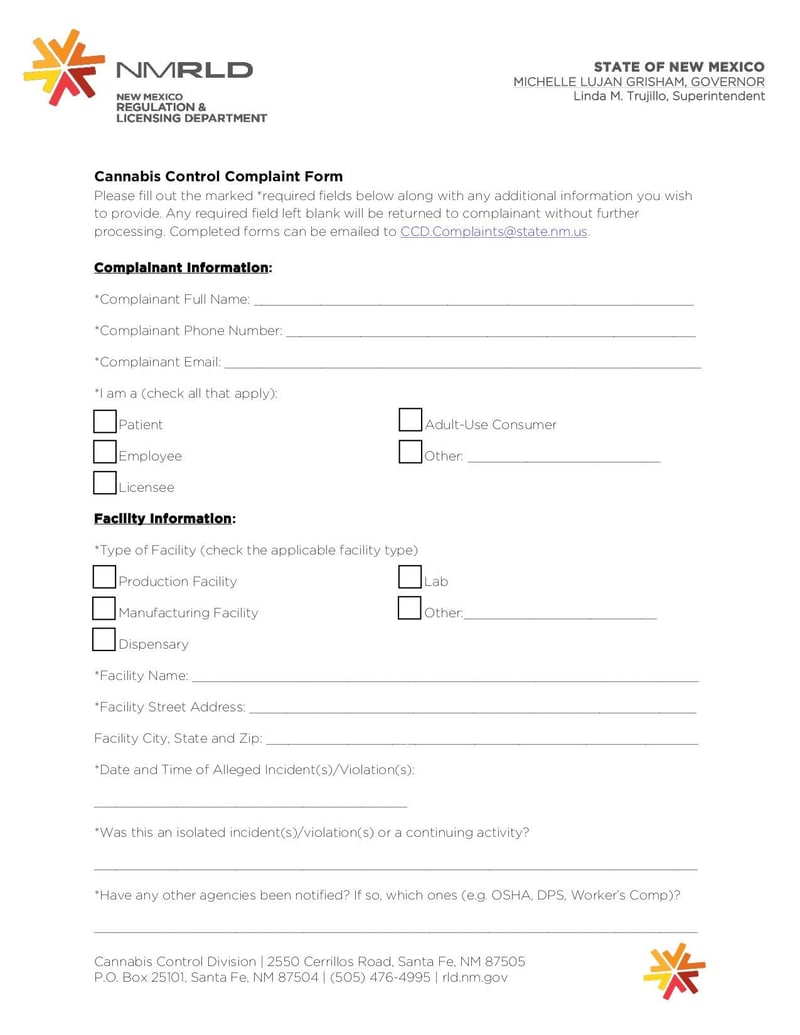 Large thumbnail of Cannabis Control Complaint Form - Sep 2021