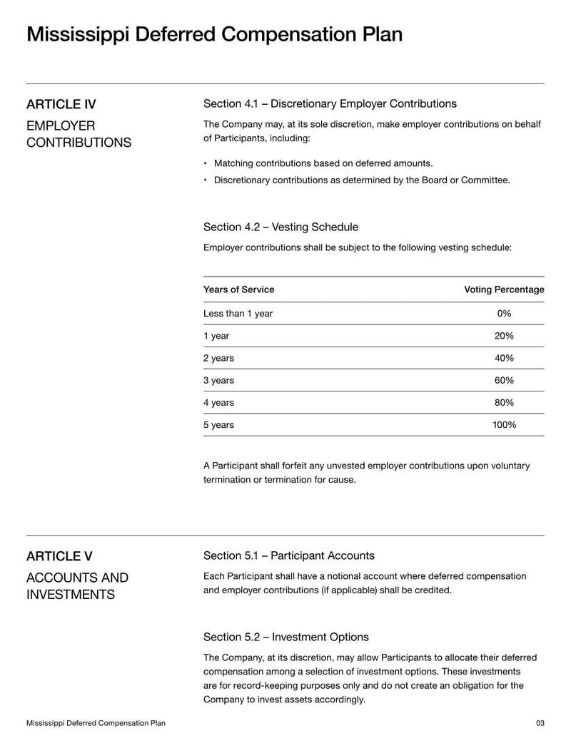 Mississippi Deferred Compensation Plan for summarizing deferred income benefits for Mississippi employees