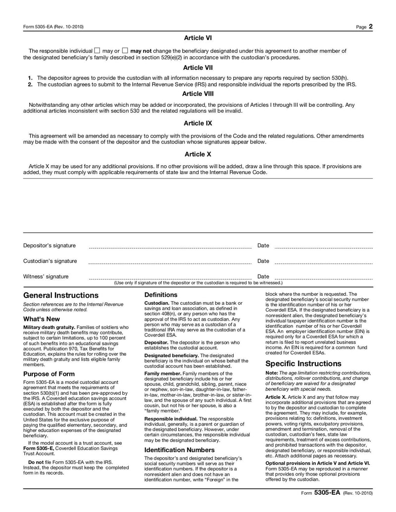 Large thumbnail of Form 5305-EA - Oct 2010