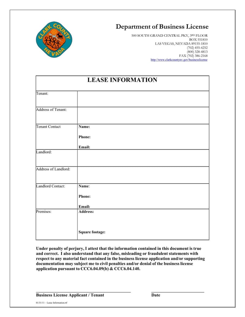 Large thumbnail of Clark County Application for Change of Business License