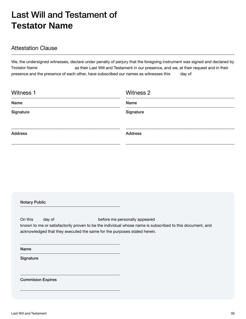 Last Will and Testament for declaring asset distribution and guardianship after death