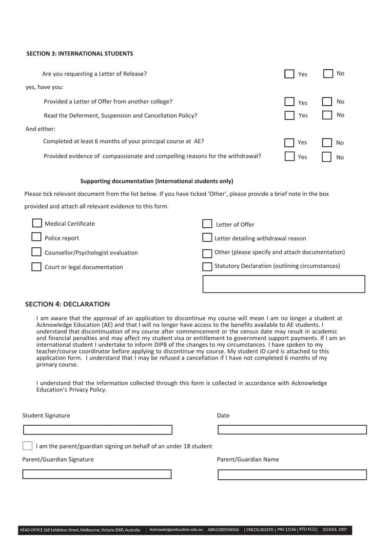 Large thumbnail of Acknowledge Education Course Withdrawal Application Form
