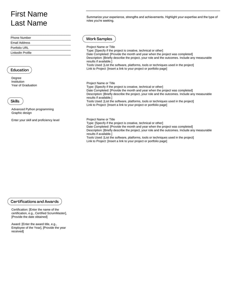 Portfolio Template for compiling and presenting your best work