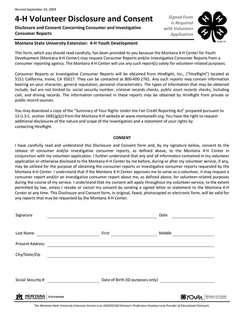 Large thumbnail of 4-H Volunteer Disclosure and Consent - Sep 2009