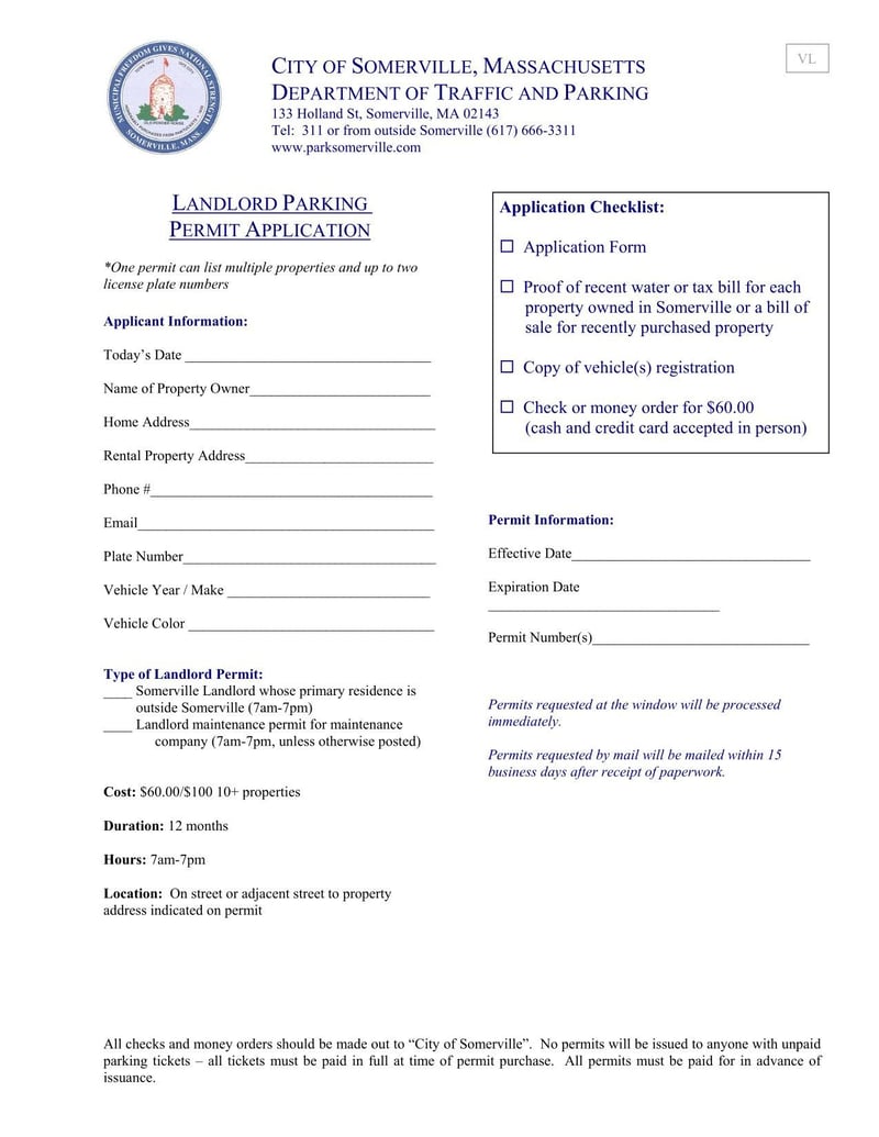 Large thumbnail of Somerville Landlord Parking Permit Application