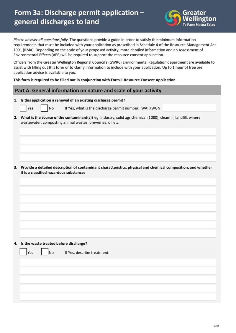 Large thumbnail of Form 3a Discharge Permit Application General Discharges to Land - Mar 2021