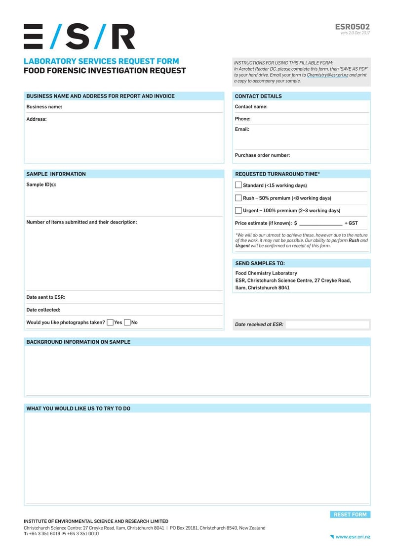Large thumbnail of New Zealand Laboratory Services Request Form