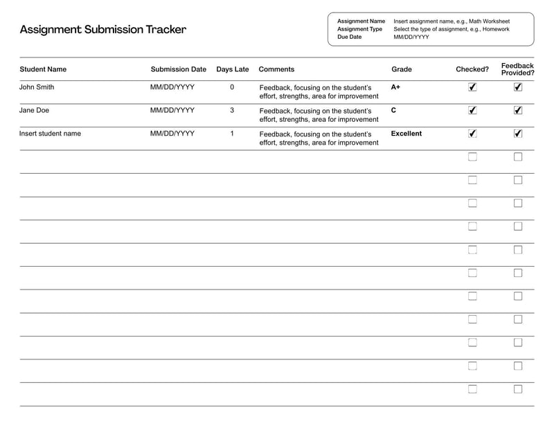 Assignment Submission Tracker for monitoring student work submissions
