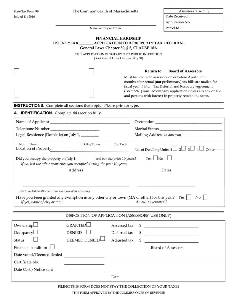 Large thumbnail of State Tax Form 99 - Nov 2016