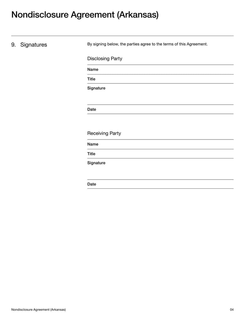 Arkansas Nondisclosure Agreement document with confidentiality and nondisclosure terms