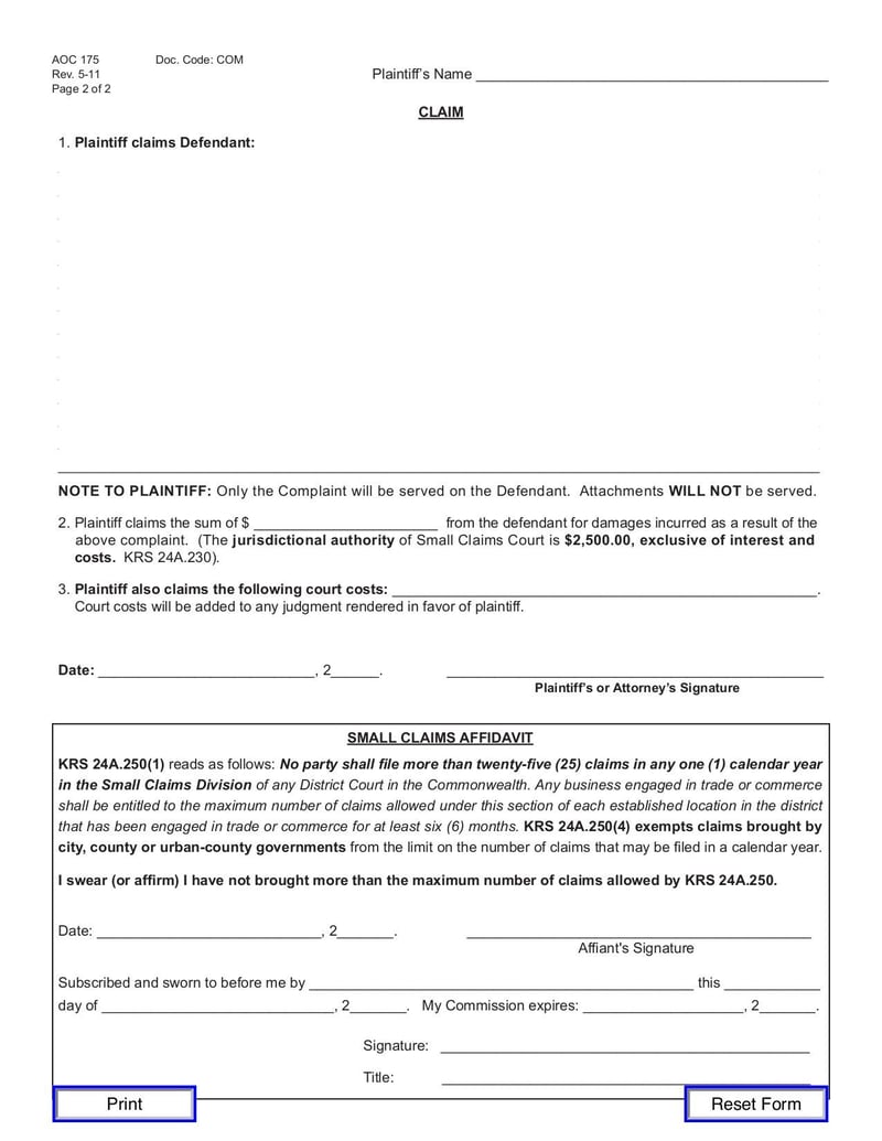 Large thumbnail of Form AOC-175 - May 2011