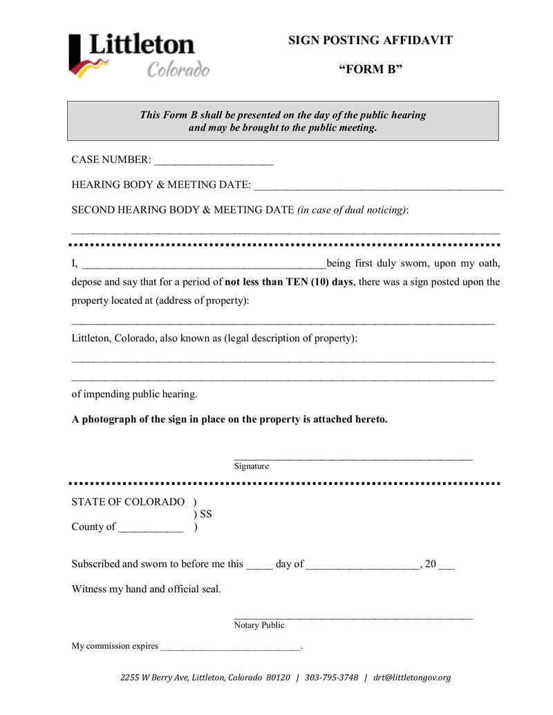 Large thumbnail of Sign Posting Affidavit “FORM B” - Apr 2018