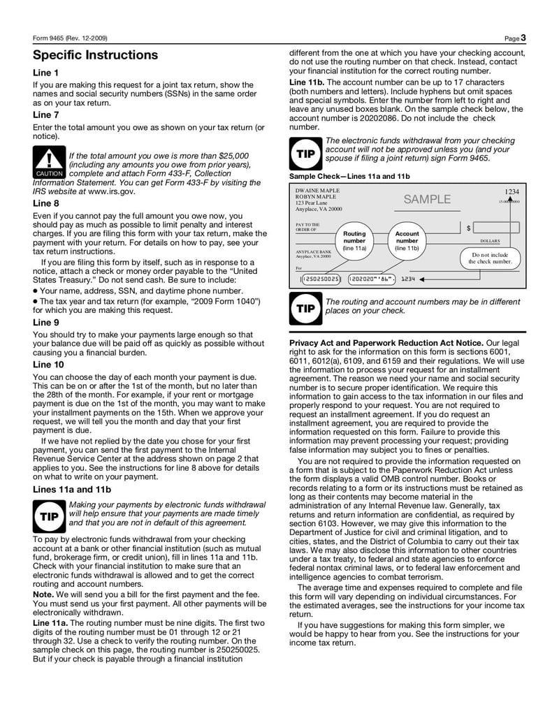 Large thumbnail of Form 9465 - Dec 2009