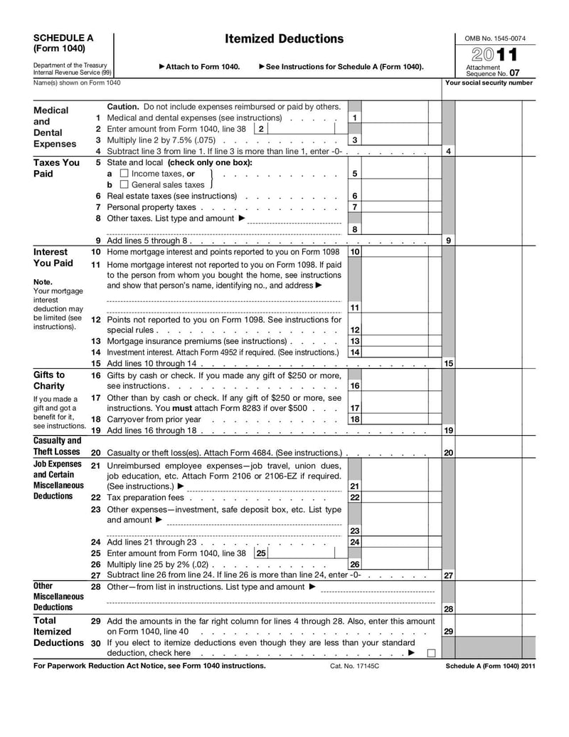 Large thumbnail of Form 1040 (Schedule A) - Jan 2011