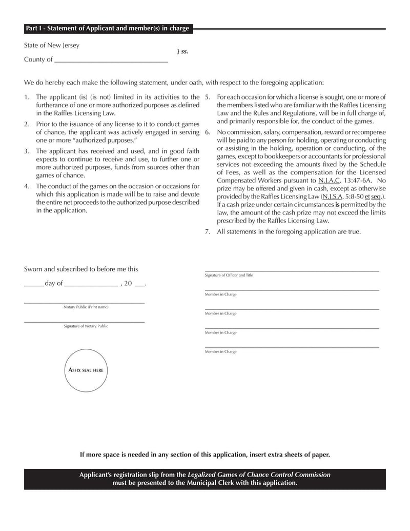 Large thumbnail of New Jersey Application for a Raffles License