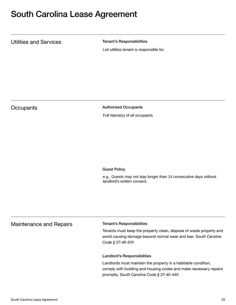 Large thumbnail of South Carolina Lease Agreement Template