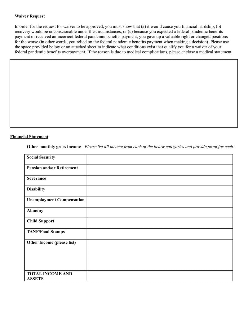 Large thumbnail of PUA Overpayment Waiver Request - Aug 2021