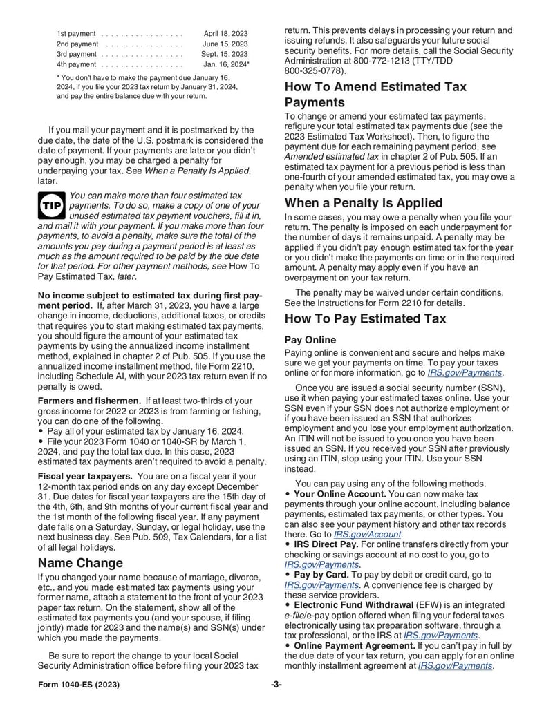 Large thumbnail of Form 1040-ES - Jan 2023