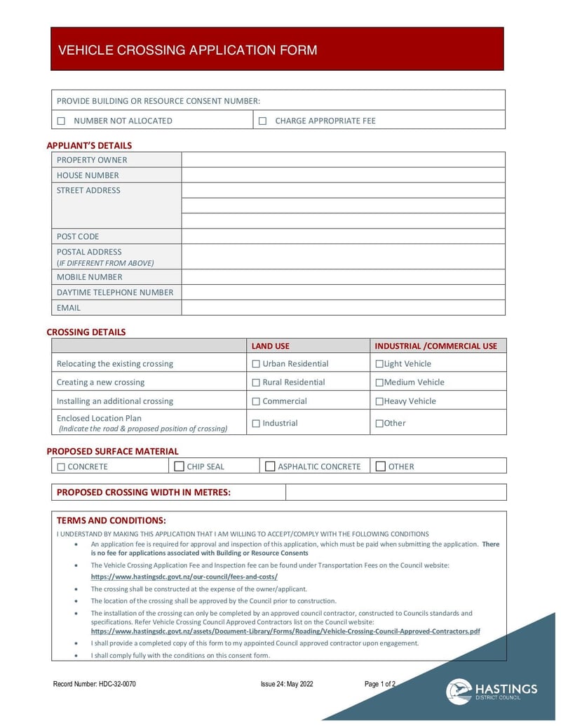 Large thumbnail of Vehicle Crossing Application Form - May 2022