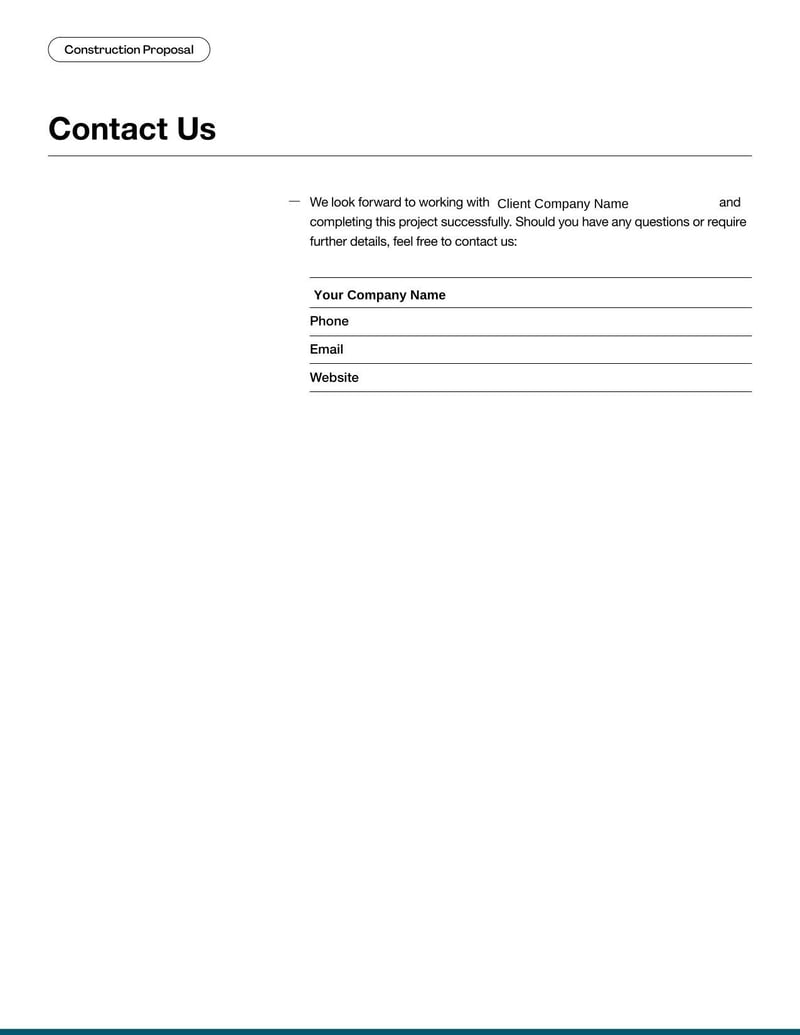 Construction Proposal Template for outlining project scope and cost in construction