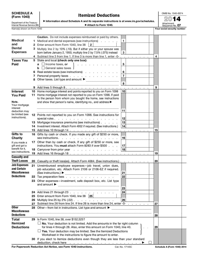 Large thumbnail of Form 1040 (Schedule A) - Jan 2014