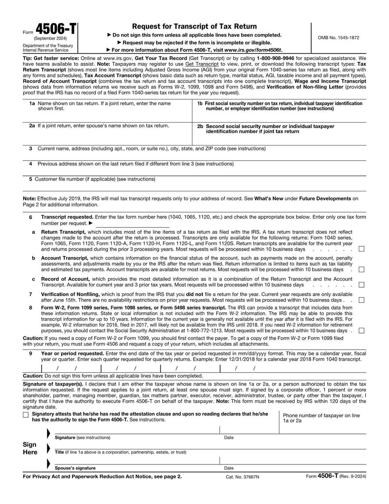 Large thumbnail of Form 4506-T - 2024