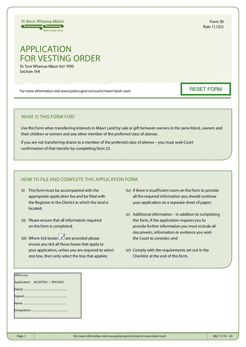 Large thumbnail of MLC Form 30 Application for Vesting Order - Oct 2015
