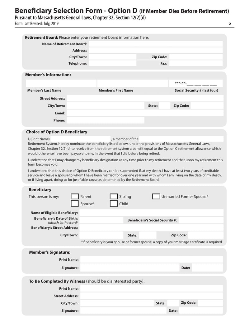 Thumbnail of Beneficiary Selection Form Option D - Feb 2020 - page 1