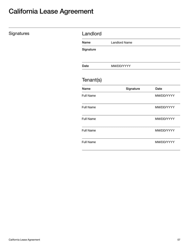 California Lease Agreement for rental terms in California