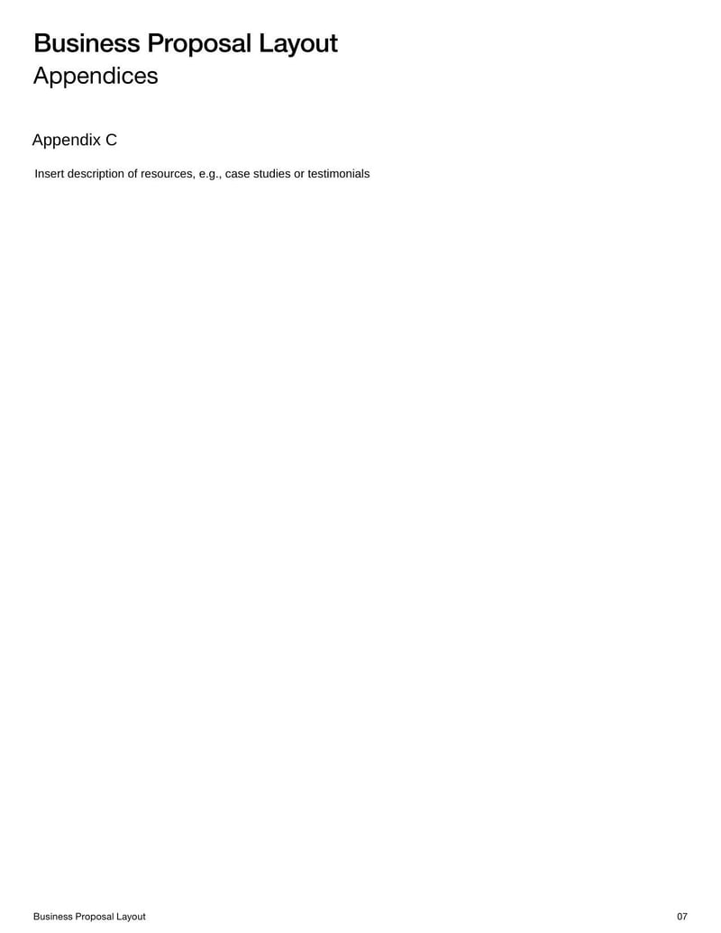 Business Proposal Layout for structuring a proposal to present to stakeholders or clients