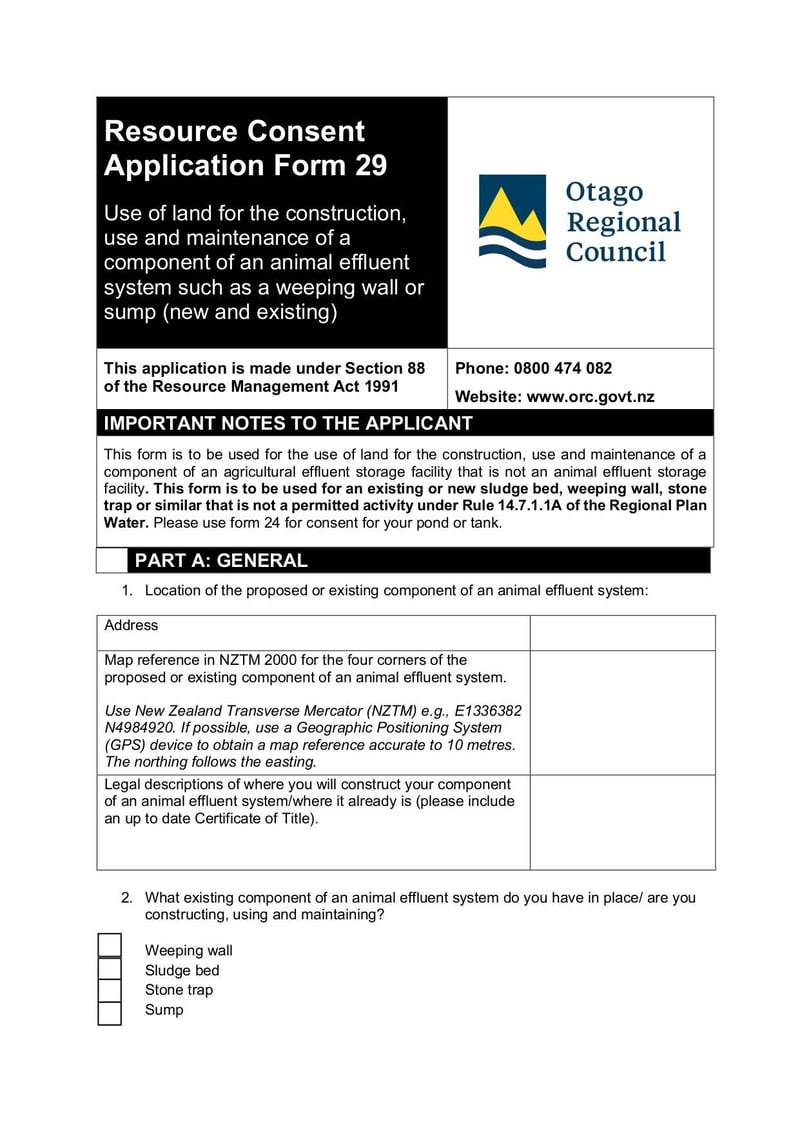 Large thumbnail of Form 29 Use of Land for the Construction Use and Maintenance of a Component of an Animal Effluent System - Jun 2022