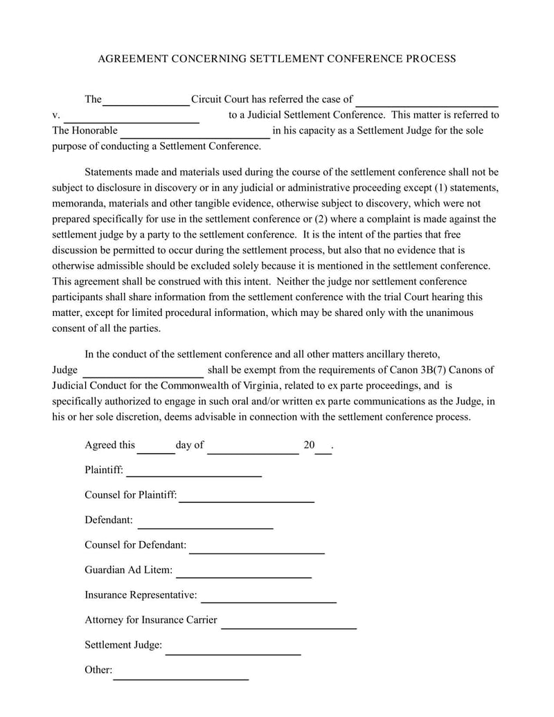 Large thumbnail of Virginia Agreement Concerning Settlement Conference Process