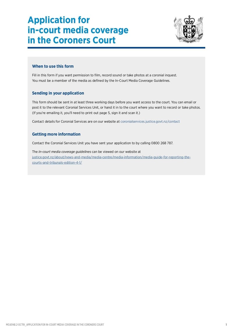 Large thumbnail of Application for In-Court Media Coverage in Coroners Court - Oct 2019