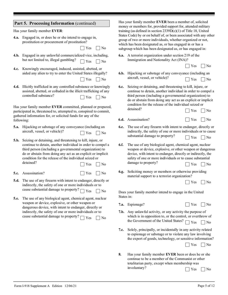 Large thumbnail of Form I-918 Supplement A - Dec 2021