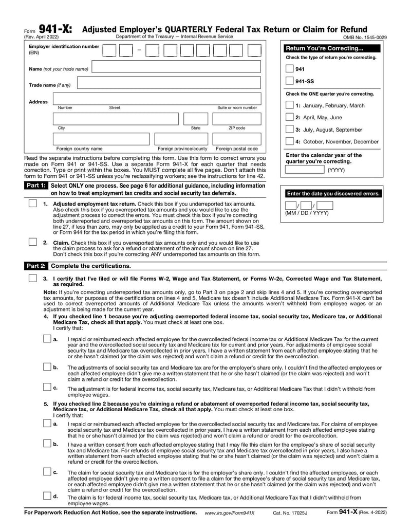 Large thumbnail of Form 941-X - Apr 2022