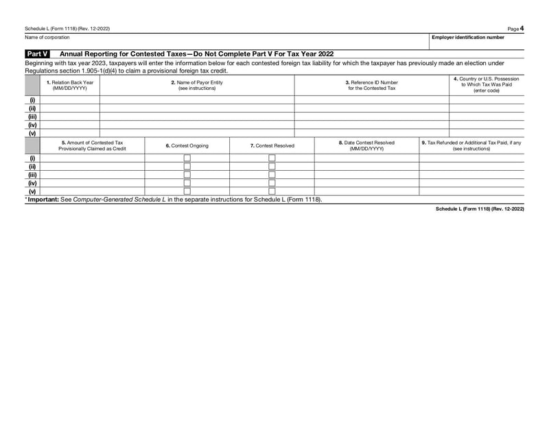 Large thumbnail of Schedule L (Form 1118) - Dec 2022