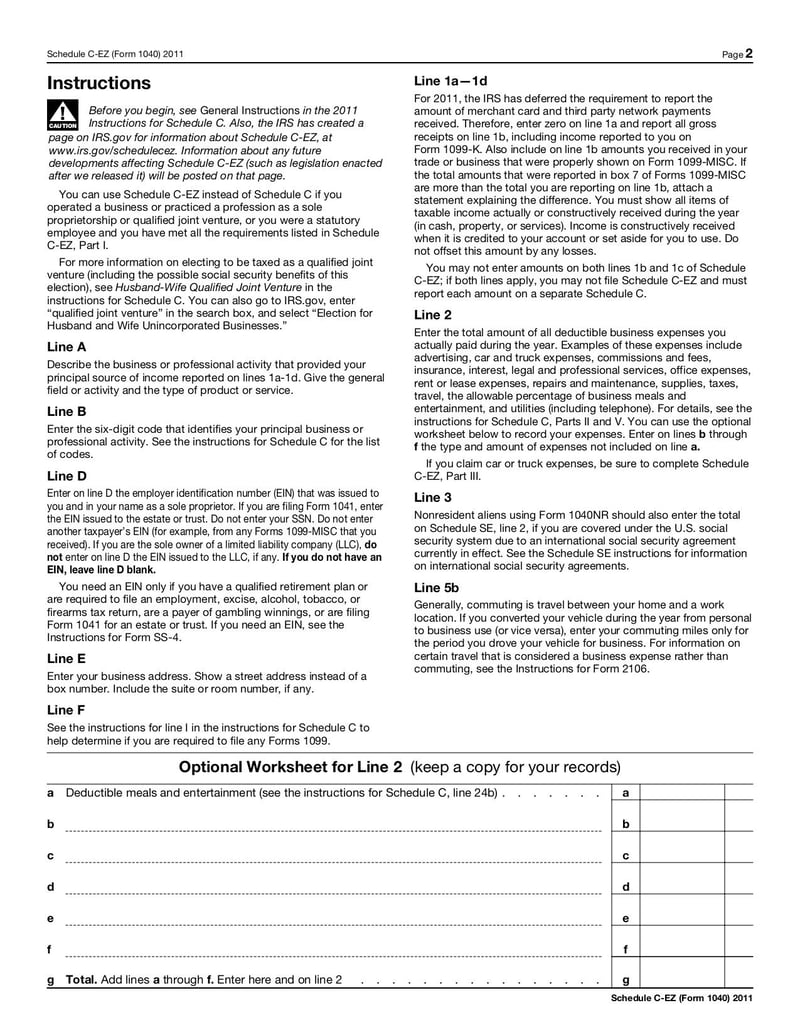 Thumbnail of Form 1040 (Schedule C-EZ) - Oct 2011 - page 1