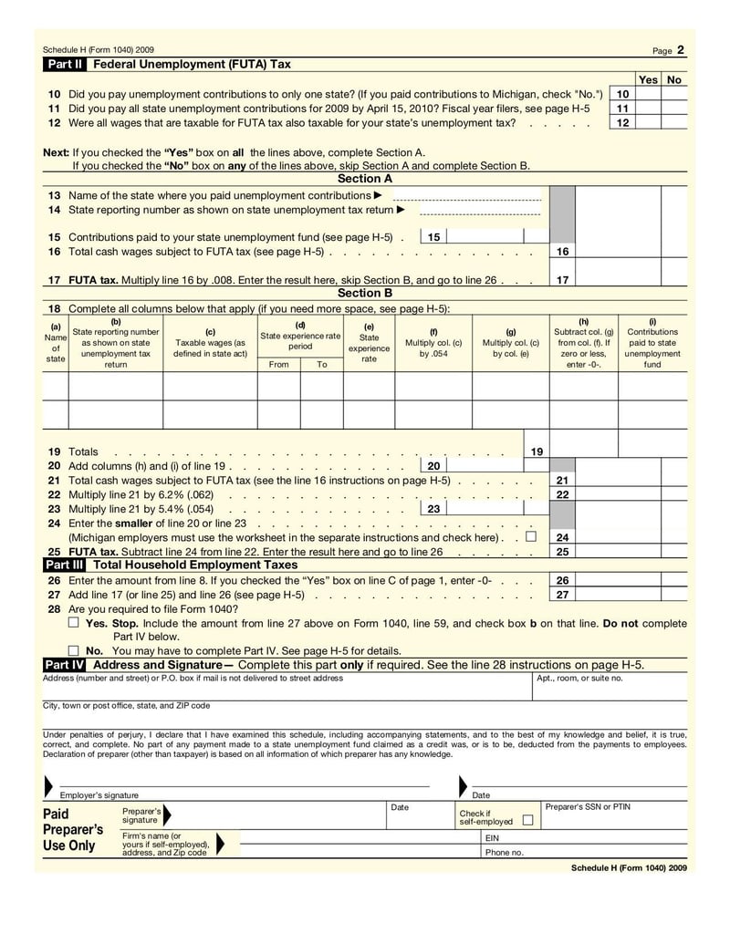 Large thumbnail of Form 1040 (Schedule H) - Jan 2009