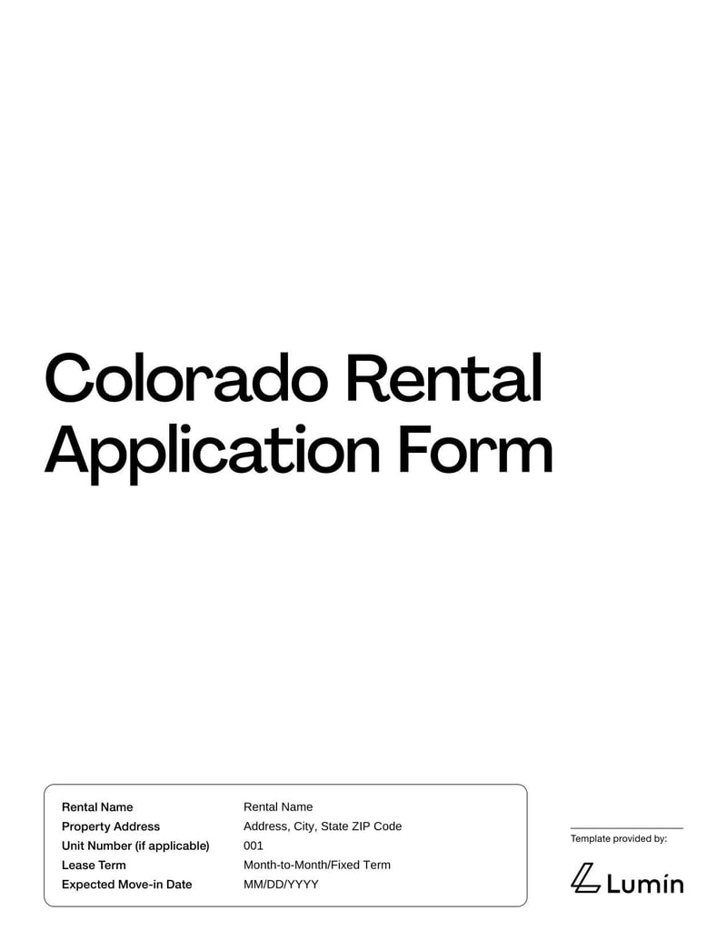 Rental Application Form Colorado for submitting rental applications in Colorado