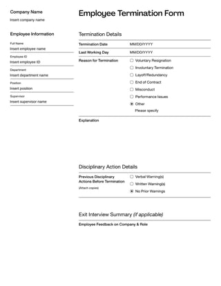 Employee Termination Form Template | Fill and sign with Lumin